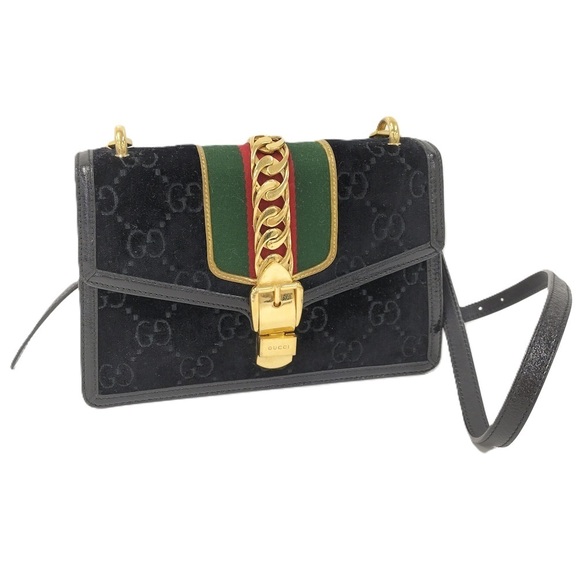 Gucci Handbags - GUCCI Shoulder Bag Sherry Suede Black
